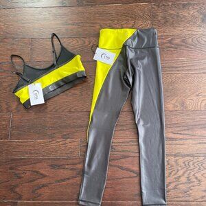 NEW ZYIA Active Neon Yellow Metallic Light N Tight Set Size M